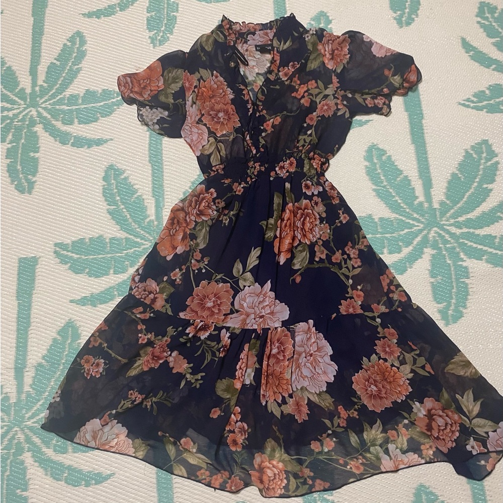 Enfocus Studio Black and Pink Floral High Low Dress